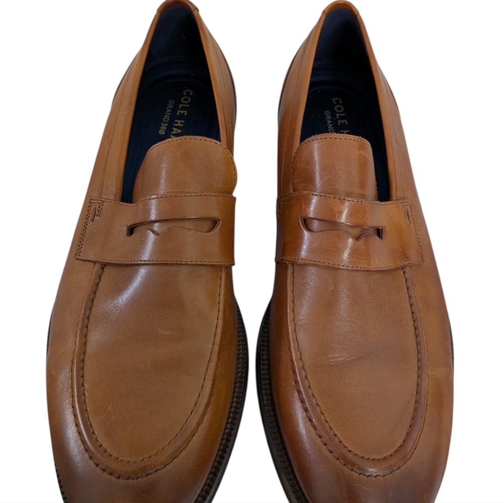 Cole Haan Men Carnegie British Tan Brown Leather Penny Loafers ... Size 9.5 - Picture 3 of 10